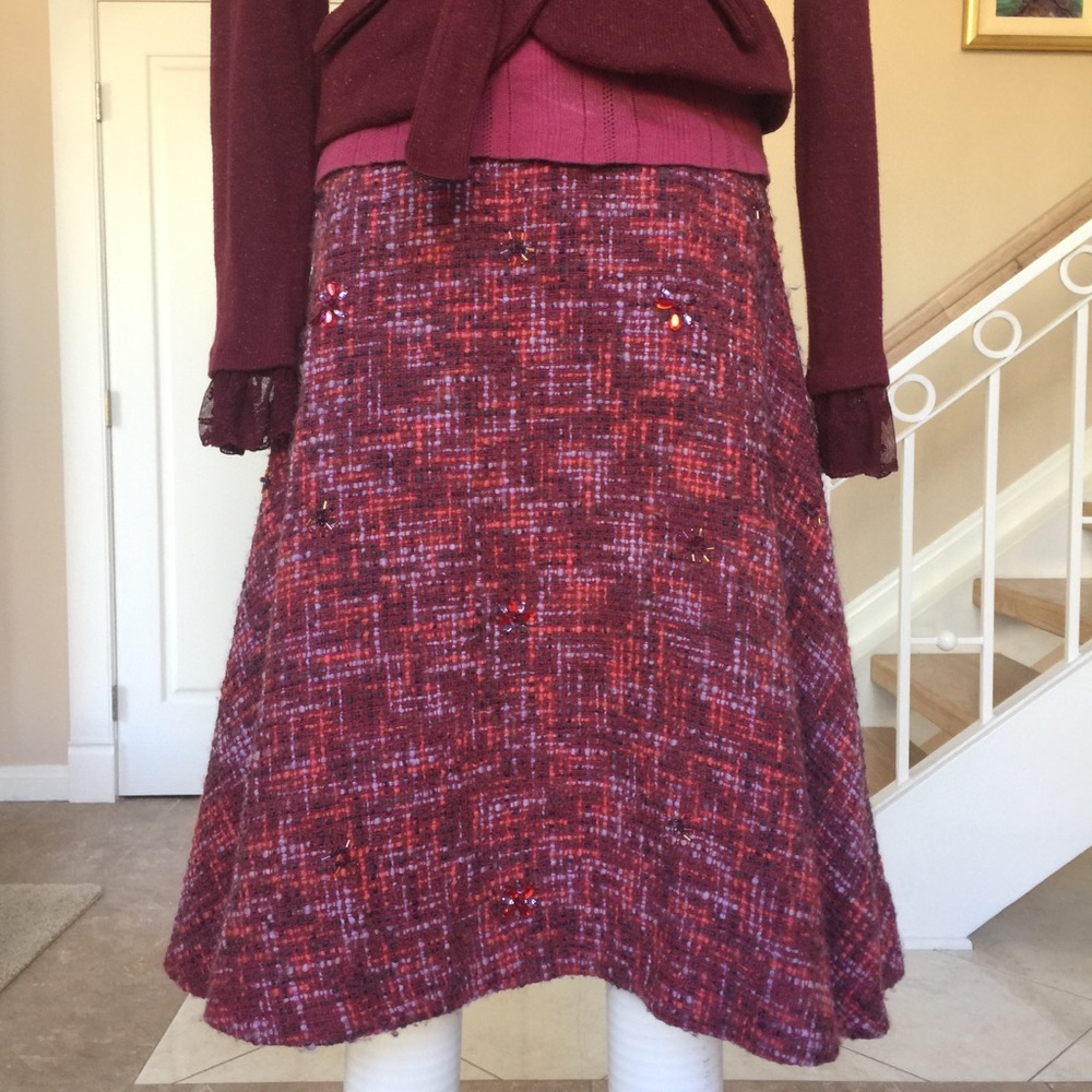 Anthropologie Elevenses Rhinestone tweed skirt